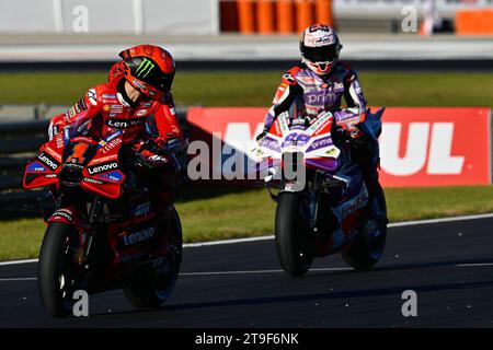 Valencia, Spanien. November 2023. Freies Training Motul Grand Prix von Comunitat Valenciana von MotoGP auf dem Ricardo Tormo Circuit. 24. November 2023 im Bild: Francesco Bagnaia und Jorge Martin Rueda de prensa antes del Gran Premio de MotoGP de la Comunidad Valenciana en el Circuito Ricardo Tormo. 24 de Noviembre de 2023 POOL/MotoGP.com/Cordon Pressebilder sind nur für redaktionelle Zwecke bestimmt. Obligatorischer Vermerk: © MotoGP.com Credit: CORDON PRESS/Alamy Live News Stockfoto