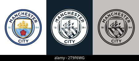 Manchester City FC Farbe Schwarz und weiß 3 Stil Logo englischer professioneller Fußballverein, Vektor-Illustration abstraktes Bild Stock Vektor