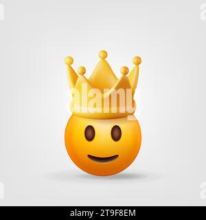 3D-süßes Emoji-Gesicht mit goldener Krone Stock Vektor