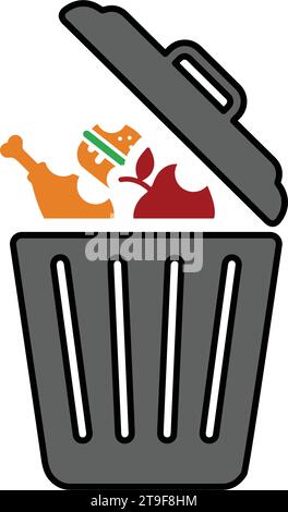 Lebensmittel, Lebensmittelverschwendung, Müllsymbol. Schönes Design und vollständig editierbarer Vektor für kommerzielle Zwecke, gedruckte Dateien und Präsentationen, Werbematerialien, Stock Vektor