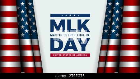 MLK Day Grußkarte Design - MLK Day Schriftzug mit den US-Flaggen - Vektorillustration heller Hintergrund Stock Vektor