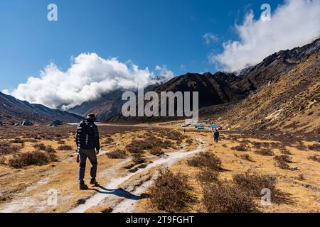 Kanchenjunga South Base Camp Trekking im Himalaya von Oktang, Taplejung, Nepal Stockfoto