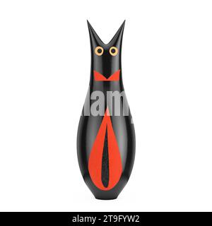 Schwarze Holzstatuette mit abstraktem afrikanischem Design auf weißem Hintergrund. 3D-Rendering Stockfoto