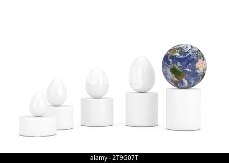 Das Konzept Der Welt. Eggs- und Erdkugel-Over-Progress-Balkengrafiken auf weißem Hintergrund. Elemente dieses Bildes, bereitgestellt von der NASA. 3D-Rendering Stockfoto