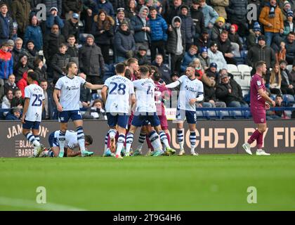 Preston, Großbritannien. November 2023. Die Tempters treffen sich während des Sky Bet Championship Matches Preston North End gegen Cardiff City in Deepdale, Preston, Großbritannien, am 25. November 2023 (Foto: Cody Froggatt/News Images) in Preston, Großbritannien, am 25. November 2023. (Foto: Cody Froggatt/News Images/SIPA USA) Credit: SIPA USA/Alamy Live News Stockfoto