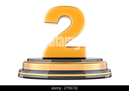 Goldenes 2-Podium, Award-Konzept. 3D-Rendering isoliert auf weißem Hintergrund Stockfoto