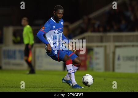 Mani Dieseruvwe von Hartlepool United während des Spiels der Vanarama National League zwischen Hartlepool United und Bromley im Victoria Park, Hartlepool am Samstag, den 25. November 2023. (Foto: Scott Llewellyn | MI News) Credit: MI News & Sport /Alamy Live News Stockfoto