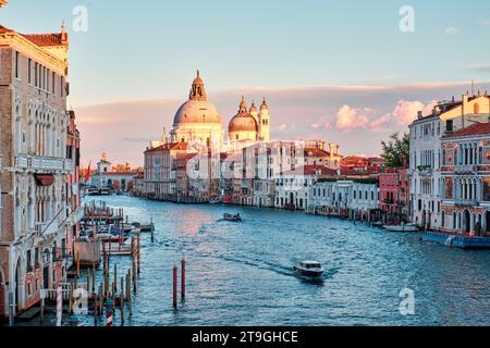 Venedig, Italien - 9. November 2023: Blick auf den Canal Grande und die Basilika Santa Maria della Salute Stockfoto