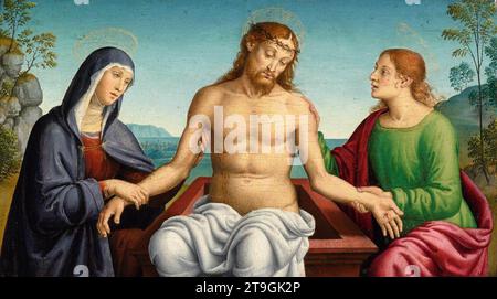 Pietà mit der Madonna und dem Heiligen Johannes dem Evangelisten 1510 von Giovanni Di Pietro Stockfoto