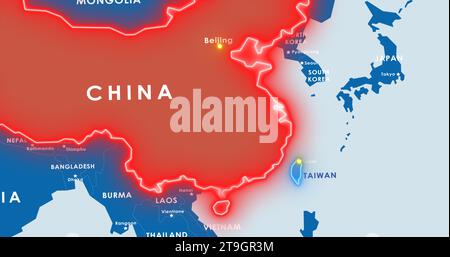 Karte von China und Taiwan. Mögliche Krise in Beziehungen. Stockfoto