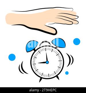 Hand und Wecker auf weißem Hintergrund Stock Vektor