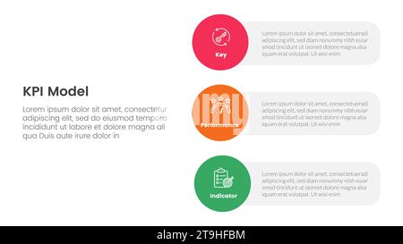 Infografik für kpi-Key-Performance-Indikator 3-Punkt-Bühnenvorlage mit vertikaler Kreisform auf Stapellayout für Folienpräsentationsvektor Stockfoto