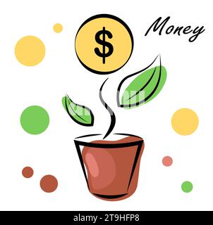 Geldblume auf weißem Hintergrund. Umsatzwachstum Stock Vektor