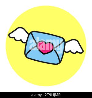 Alles Gute zum Valentinstag. Blauer Papierumschlag mit Flügeln und rotem Herz. Briefe sind mein Valentinstag. Vektorabbildung Stock Vektor