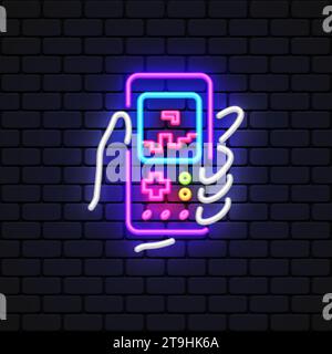Flaches Arcade-Spiel Neon für Spieldesign. Vektorabbildung Stock Vektor