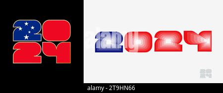 Jahr 2024 mit Flagge von Samoa und im farbigen Gaumen von Samoa Flagge. Happy New Year 2024 in zwei verschiedenen Stilen. Neujahrsdesign für Kalender, Poster, GRE Stock Vektor