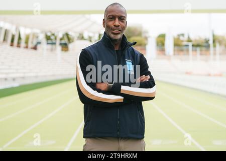 Der amerikanische Athlet Michael Johnson während der Präsentation der 12. Inclusive Sports Week der Sanitas Foundation im Vallehermoso Stadion in Madrid, 25. Oktober 2023, Spanien mit: Michael Johnson Where: Madrid, Spain Wann: 25. Oktober 2023 Credit: Oscar Gonzalez/WENN Stockfoto