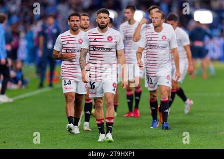 Sydney, Australien. November 2023. Am 25. November 2023 im Allianz Stadium in Sydney, Australien, werden die Wanderers vor der A-League Men Rd5 zwischen Sydney FC und den Wanderers im Allianz Stadium aufgeheizt. Credit: IOIO IMAGES/Alamy Live News Stockfoto