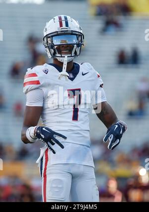 Tempe, Arizona, USA. November 2023. Cornerback Ephesians Prysock (7) von den Arizona Wildcats während des NCAA-Fußballspiels zwischen der University of Arizona und der Arizona State University im Mountain America Stadium in Tempe, Arizona. Michael Cazares/CSM/Alamy Live News Stockfoto