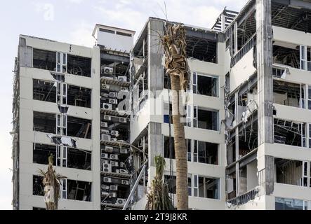 Beschädigte Gebäude in Acapulco, Guerrero, Mexiko, nachdem sie am 26t vom Hurrikan Otis der Kategorie 5 getroffen wurden Stockfoto