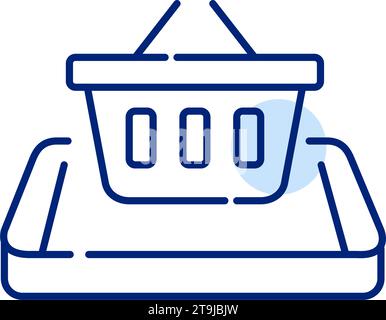 Warenkorb auf isometrischem Telefon. Online-Shopping-App. Symbol für perfekte Pixel Stock Vektor