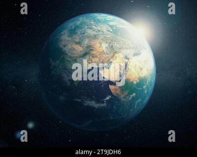 Der Planet Erde aus dem Weltraum betrachtet. 3D-Rendering. Elemente dieses Bildes, bereitgestellt von der NASA. Stockfoto