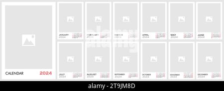 Kalendervorlage für 2024-Jahres-Vektorraster. Stock Vektor