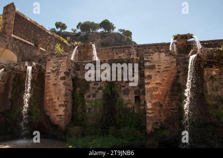 Huasca de Ocampo, Hidalgo, Mexiko - 2023: Santa María Regla Hacienda, eine ehemalige Bergbauhacienda, die heute in ein Hotel umgewandelt wurde Stockfoto
