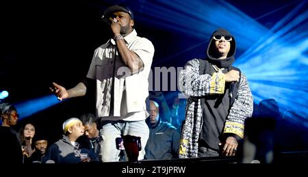 50 Cent und Jeremih, die auf der FLIPPER's ROLLER BOOGIE PALACE london Afterparty zum ersten Geburtstag am 11. november 2023 vortraten Stockfoto