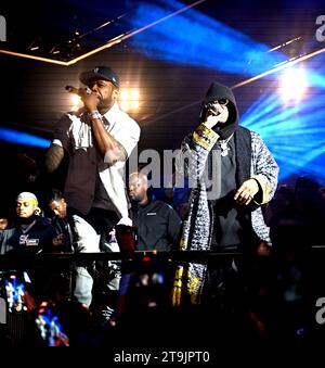 50 Cent und Jeremih, die auf der FLIPPER's ROLLER BOOGIE PALACE london Afterparty zum ersten Geburtstag am 11. november 2023 vortraten Stockfoto