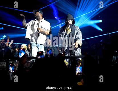 50 Cent und Jeremih, die auf der FLIPPER's ROLLER BOOGIE PALACE london Afterparty zum ersten Geburtstag am 11. november 2023 vortraten Stockfoto