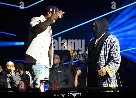 50 Cent und Jeremih, die auf der FLIPPER's ROLLER BOOGIE PALACE london Afterparty zum ersten Geburtstag am 11. november 2023 vortraten Stockfoto