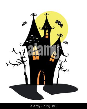 Ein gruseliges Haus, das den halloween-Illustrator verprügelt Stock Vektor