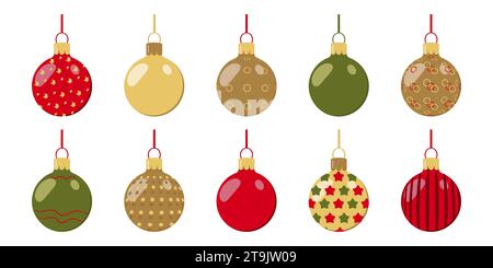 Set mit farbigen Weihnachtsbällen. Für Hintergrunddesign, Poster. Vektorabbildung. Stock Vektor