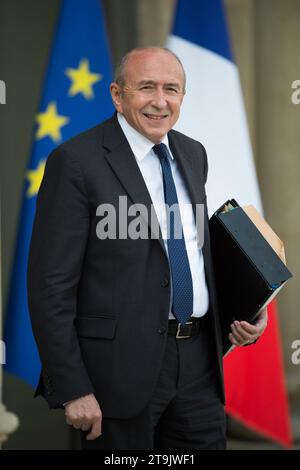 Paris, Frankreich. April 2018. Der französische Innenminister Gerard Collomb reist nach einer wöchentlichen Kabinettssitzung am 11. April 2018 im Elysee-Palast in Paris ab. Foto: ELIOT BLONDET/ABACAPRESS.COM Credit: Abaca Press/Alamy Live News Stockfoto