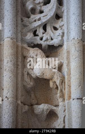 Coria Kathedrale unserer Lieben Frau von Assumption, Caceres, Spanien. Tiermotive Dekoration an der Tür Stockfoto