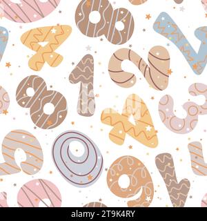 Niedliches, nahtloses Muster für Babyfiguren. Digitaler Hintergrund mit Figur im skandinavischen Stil. Zahlendruck für Textilien, Papier, Verpackung und Design für Kinder Stock Vektor