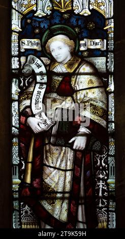 St. Philipp Buntglas, St. John the Baptist Church, Burford, Oxfordshire, Großbritannien Stockfoto