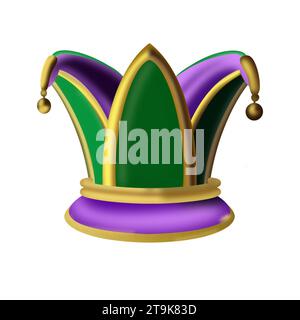 Bunte Illustration eines Mardi Gras-Mutes auf weißem Hintergrund. Stockfoto