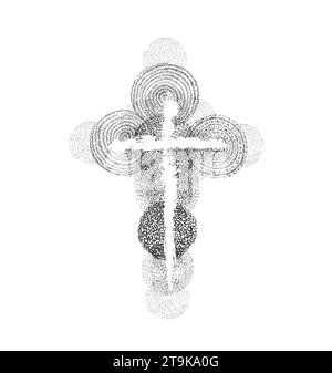 Religiöses Kreuz aus Mustern. Frohe ostern. Handzeichnung. Nicht AI, Vektorillustration Stock Vektor