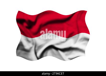 Die Flagge Indonesiens winkt im Wind auf weißem Hintergrund. 3D-Rendering. Beschneidungspfad enthalten Stockfoto