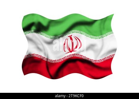 Die Flagge des Iran winkt im Wind isoliert auf weißem Hintergrund. Beschneidungspfad enthalten Stockfoto