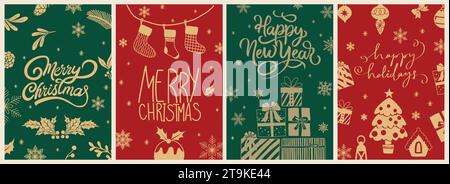 Satz von handgezeichneten Winterferien Vektorkarten. Stock Vektor