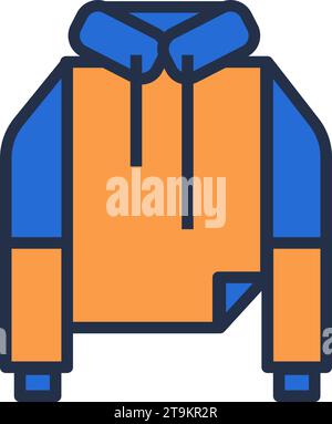 Lineares Piktogramm eines modischen, warmen Sweatshirts mit Kapuze. Freizeitkleidung und Schuhe. Garderobenartikel für einen modernen, modischen Look. Einfache Umrisse Stock Vektor
