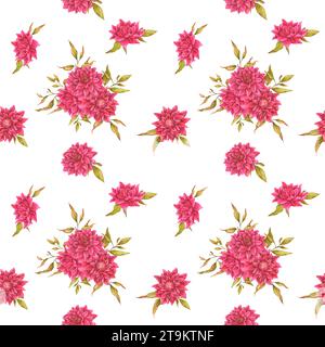 Nahtloses Muster mit Aquarellblumen und Blättern auf weißem Hintergrund. Hochzeit, Geburtstag, Jahrestag, Valentinstag. Design von Karten, Verpackung Stockfoto