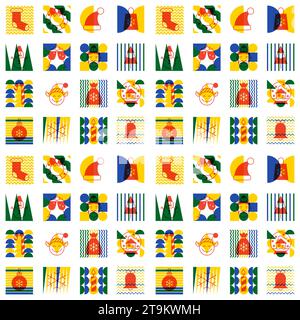 Geometrisches Nahtloses Weihnachtsmuster Umreißen Stock Vektor