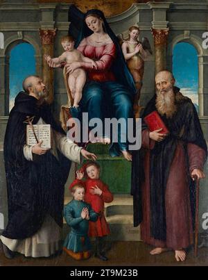 Jungfrau und Kind thront zwischen St. Vincent Ferrer und Anthony Abt 1544 von Luca Longhi Stockfoto