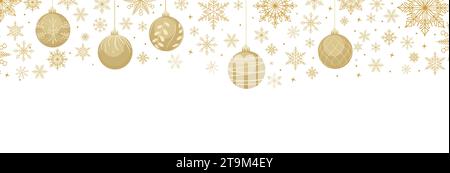 Weihnachtsschmuck mit goldenen Schneeflocken, Bällen. Stock Vektor