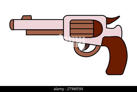 Pistolenrevolver im Cartoon-Stil. Cowboy Western Handfeuerwaffe. Pistol Wild West Vintage Retro. Illustration der Vektorabwicklung. Stock Vektor