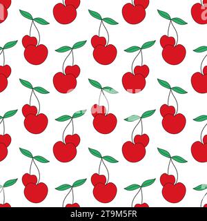 Nahtloses Muster mit Kirschen in Form von Herzen. Hintergrund zum Valentinstag. Illustration der Vektorabwicklung. Stock Vektor